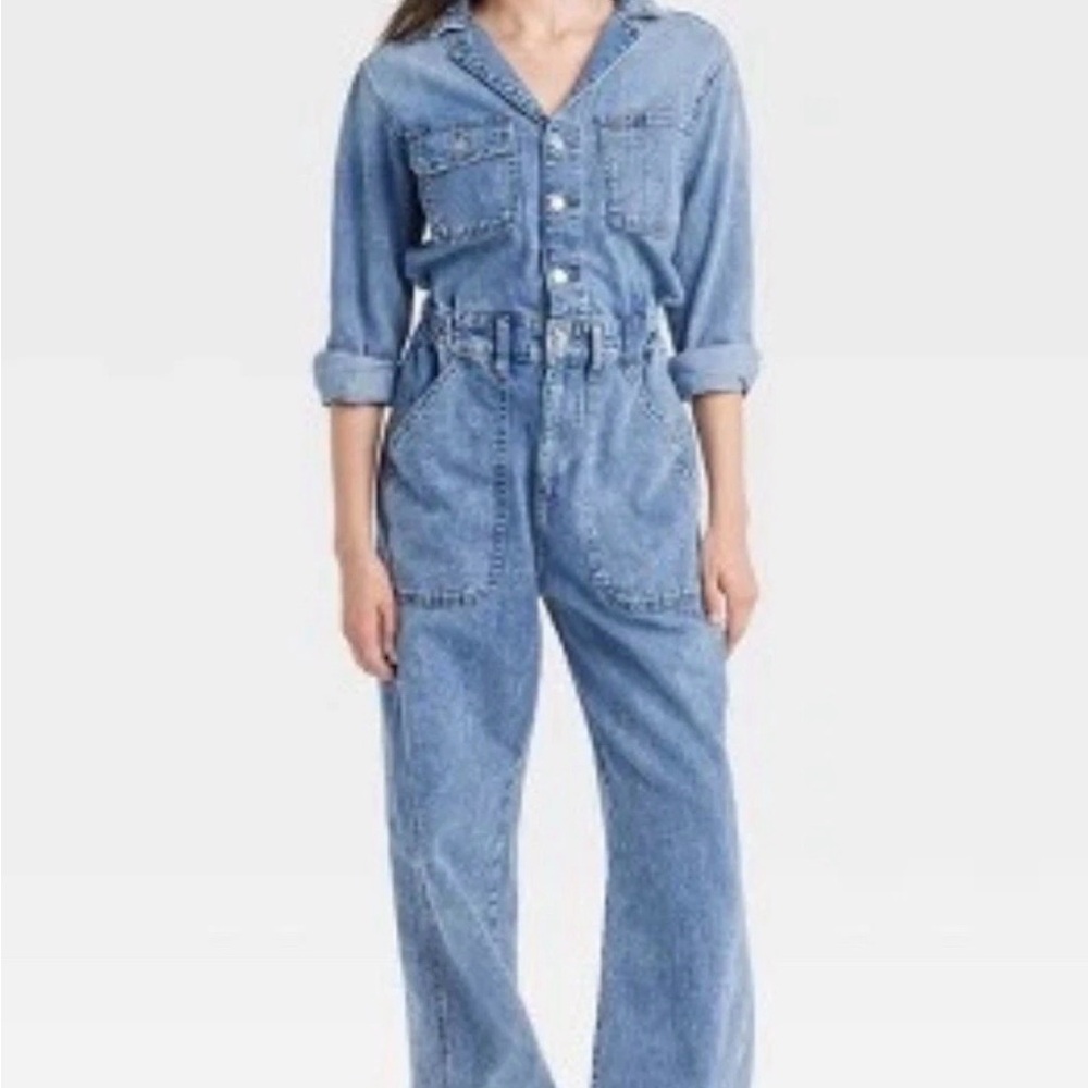 Universal Thread  Women's Long Sleeve Utility Baggy Denim Jumpsuit 10 NWT